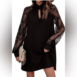 SweatyRocks Women's Floral Lace Raglan Long Sleeve Mock Neck Dress